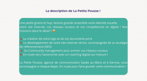 Page description de la fiche Google My Business, agence de communication La Petite Pousse Le Mans